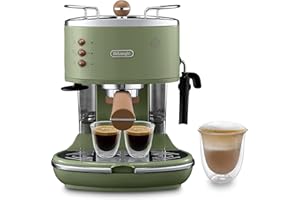 ‎DE'LONGHI De'Longhi Icona Vintage ECOV 311.GR – ekspres do espresso w stylu retro, ekspres do espresso z ręcznym spieniaczem do mleka, do zmielonej kawy lub saszetek ESE, zbiornik na wodę 1,4 l, zielony