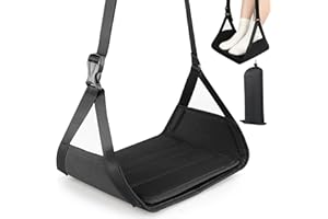 MOCOBO Podnóżek do samolotu z bambusową deską – regulowany hamak podróżny z podparciem, kompaktowy i przenośny, idealny do samolotu, pociągu, autobusu, biura