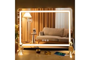 Guanglai Hollywood Lighted Vanity Mirror, Tabletop/Wall Mount Beauty Mirror, Smart Control Mirror with 3 Color Modes, USB Charging Port, 800X550mm(Black)