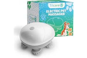 Handheld Pet Massager for Dogs and Cats by Tilcare - Electric Massage Tool - Head and Back Scratcher for Relieving Tension with Four Rotating Massage Heads