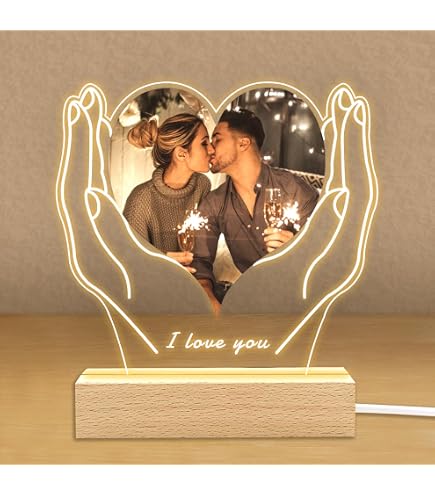 Vestipassioni Lampada LED Personalizzata Con Dedica - Base In Legno Incisa, Luce Notturna Romantica Per Coppie E Anniversari - Made In Italy - 6