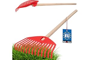 KOTARBAU® Kinder-Laubbesen aus Kunststoff mit Holzstiel Orange 65cm Laubrechen für Kinder Gartengeräte Rechen Harke Kinderspielzeug Gartenzubehör Handwerkzeuge Pflanzubehör