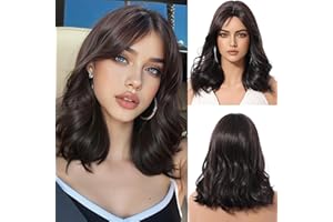 OUFEI Marrone Scuro Bob Parrucche per Le Donne Parrucca Corta Riccia Con Frangetta Capelli Sintetici Naturali Resistenti Al Calore Parrucche per La Festa Quotidiana Cosplay Wear