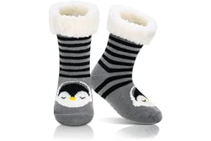 Smilcloud Kids Slipper Socks, Boy Girl Slipper Fluffy Socks Non Slip Bed Socks Cozy Winter Socks Cute Animal Socks Warm Thick Fleece Lined Socks Home Socks Winter Gifts for Child Toddler 3-6 Years