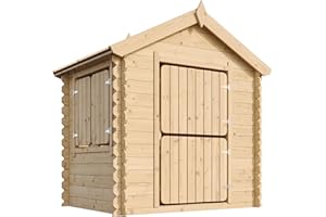 Timbela Kinderspielhaus aus Holz - Spielhaus im Freien für Kinder - B112xL146xH143 cm/1.1m2 Gartenspielhaus - Garten-Sommerhaus für Kinder M516-1