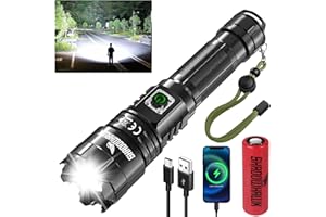 Shadowhawk Lampe Torche LED Ultra Puissante, 500000 Lumens Lampe de Poche Rechargeable, XHP70.2 Lampe Tactique, IP67 Étanche, 5 Modes USB Torche, pour Camping Randonnée Urgence