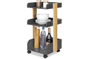 ‎BOMOE bomoe Aufbewahrungswagen mit Rollen 69 cm hoch – FSC® Holz Rollwagen Badezimmer Büro Küchenwagen Anthrazit Eiche Servierwagen Bastelwagen Beistellwagen Regal auf Rollen Allzweckwagen Kosmetikwagen