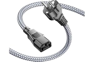 RIKSOIN Przewód zasilający 3-biegunowy, kabel do urządzeń zimnych, 0,5 m, plecionka nylonowa, uniwersalny kabel zasilający (CEE 7/7 na IEC60320 C13), wtyczka do urządzeń zimnych, prosta z VDE do monitorów,