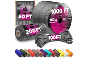 TECEUM Paracord Rope 750 lb – 1000ft / 200ft / 120ft / 100ft / 50ft – String Parachute Cord for Camping, Survival, Outdoor Gear – 35+ Colors – Nylon Utility Rope – Tactical Survival & Camping Kit