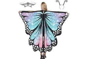 Lollanda Costume d'ailes de papillon pour enfants - Écharpe papillon d'Halloween - Cape de papillon avec bandeau - Accessoire de fête mascarade