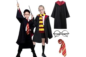 QCCOSER Kinder Cosplay Kostüm Erwachsene Umhang Outfit Set Krawatte Brille Zauberer Kostüm für Erwachsene Jungen Mädchen für Cosplay, Karneval, Geburtstag, Halloween