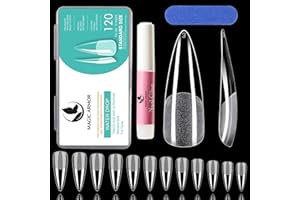 Stiletto Nagelspitzen MAGIC ARMOR 120 Stück Künstliche Nägel mit kleber Set, Mittelgroß Nägel für Aufdrücken auf Nägel, Weiche Gel Nagelspitze leicht zu formen Leicht zu tragen für Anfänger Salon