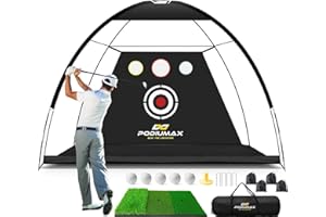 PodiuMax Golf Net, 10x7ft Golf Practice Net and Mat, Noise Reduce Target, 5 Balls, 4 Sandbags, Tee, Carry Bag, Hitting Nets for Backyard Garage, Indoor Driving Chipping, Gift for Men & Golfers