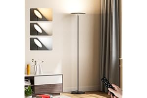 PreeOtti Lampada da Terra LED, 36W Dimmerabile Piantana Lampada da Terra, 3000K-5000K Stepless Lampada Salotto con Telecomando e Tocco per Soggiorno Ufficio Camera da Letto(Nero)