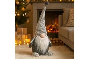 Online Fuchs Süßer Weihnachtswichtel mit XL Zipfelmütze & Knollnase, 65 cm groß - Deko Figuren Weihnachtsdeko für eine gemütliche Atmosphäre (Kariert)