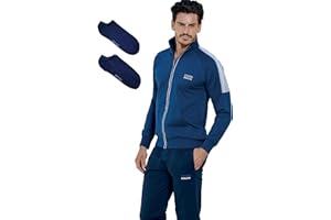 Enrico Coveri Athletic Tuta Completa Uomo Estiva + CALZINI OMAGGIO Cotone Garzato leggero Mezza Stagione collo alto Zip Tasche