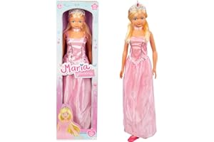 ColorBaby 43993 - Muñeca Grande, Princesa, Juguetes niños y niñas 3 años, para peinar, articuladas, Zapatos, Corona, Princesa Maria, Altura 105 cm