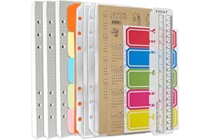 DY.2ten Set di Ricariche A5 a 6 Fori - 135 Fogli (270 Pagine) a Quadretti + 2 Tasche Con Cerniera + 5 Divisori + Linguette per Appunti + Indice Con Data + Righello