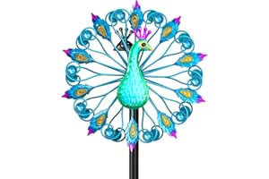 VeyFolzin.st Metall Windrad Garten Dekoration mit Pfau-Design in leuchtenden Farben - Elegante Windspiele für Garten, Rasen und Terrasse, Gartenstecker Windmühle Windspiel Gartendeko