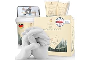 SOULBABY® 3D Handabdruck Set für Paare mit Geschenkverpackung I Gibsabdruckset Hände mit extra großem Eimer I 100% Black Forest Made I Premium Gipsabdruck Hände Paar mit Videoanleitung