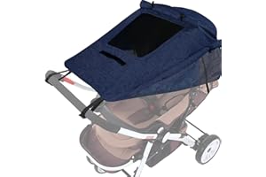 Universal Sonnensegel Kinderwagen, Hantoc Verstellbar Sonnenschutz für Kinderwagen Sonnensegel mit Sichtfenster und Seitenflügel mit UV Schutz 50+ und Wasserdicht Blau
