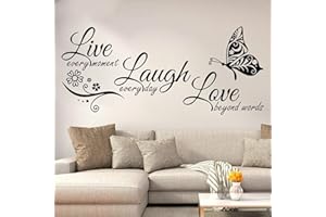 KAZITOO Live Laugh Love Wall Decal Stickers Art, Vinyl Live Every Moment Laugh Every Day Love Beyond Words Wall Decor Motivational Quotes for Bedroom, Removable Wall Sign Mural DIY Home Decorations(140x70cm)