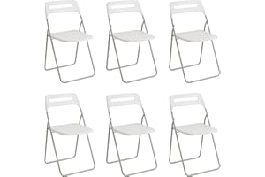 Baroni Home Sedia Pieghevole Salvaspazio, Sedia da Pranzo per Interno ed Esterno con Struttura in Acciaio, 42x38x78 cm (6 Pezzi, Bianco)