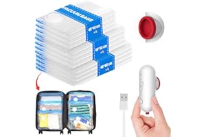 Vacbird Bolsas Vacio Ropa con Bomba USB, 12 Bolsas de Vacio Para (4 * 40x40cm, 4 * 40x50cm, 4 * 40x60cm), Ahorra Espacio Para Ropa, Maletas y Adecuado Para Mudanzas o Viajes