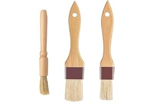 hioseyre 3Pcs Pastry Basting Brushes, Boar Hair, Wood Handle, Durable & Heat Resistant, Multi-use for Baking, Barbecue & Cooking