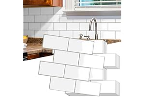 ‎MOONFUN MOONFUN 10-Stück Dickere Metro Fliesen 3d Fliesenaufkleber klebefliesen,32 x 26,9 cm Weiß Selbstklebende Wandfliese Küche Bad