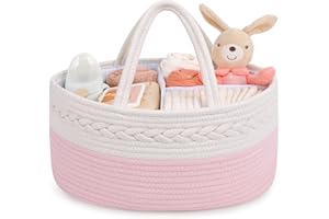 Maliton Cestino Porta Pannolini | Cesto Prodotti Neonato | Organizer Fasciatoio | Porta Oggetti Nascita | Rosa L