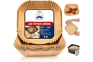 RAJA UNCLE Air Fryer Liners, Parchment Disposable Paper Liners, 100PCS of 7.9 inch Square, Non-Stick, Greaseproof Air Fryer Paper Liners Compatible with COSORI, Ninja, Tefal & Tower Air Fryer