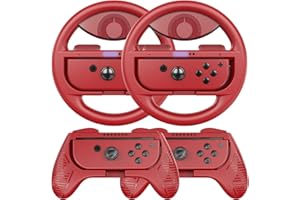 COODIO Kierownica i Grip do Nintendo Switch, Kierownicy kompatybilny z Mario Kart / Nintendo Switch OLED, Red (Deluxe 4 Paczki)