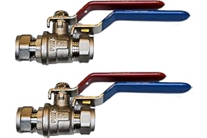 22.5 TEAM CONTROLS TC Pack of 2 x 15mm Lever Ball Valve Full Bore Compression Isolation Valve Red/Blue Dual Handle Shut Off Isolating Valve Full Flow - WRAS Approved