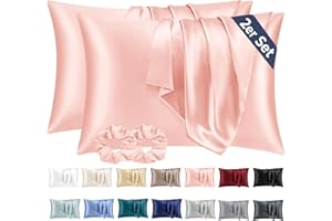 VIELIT Poszewka na poduszkę, jedwabna satyna, na 2 szt. 40 x 60 cm, podobna jedwabna poszwa na poduszkę z zamknięciem na kopertę, pielęgnacja skóry i włosów, zmniejsza wypadanie włosów, 2 gumki do