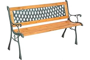 TecTake® Panca da Giardino in Legno e Ghisa, Panchina da Esterno 2 Posti, Panca con Schienale Intrecciato, Resistente alle Intemperie, 128 x 51 x 73 cm – Marrone