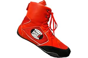 MNEX PRO FIGHTING LIMITED Boxing Wrestling Gym MMA Shoes | Suede Leather & Mesh | Rubber Sole | Black/Red/Blue | Sizes 2-12