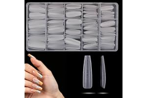 OMBRISA Ballerina nageltips 300 stycken, tips för gelnaglar, 15 storlekar Gel X nageltips med hjälplinjer, Full Cover matta n
