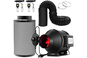 SunStream Inline Ventilation Fan Kit, 4 inch Plastic Inline Duct Fan with Speed Controller,4inch Diameter Flexible Ducting with Mounting Clamps, 4 inch Carbon Filter 1/8" Heavy Duty Rope (4 Inch Kit)