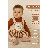 MYZİ STORE Bebek Erkek 2'li Tulum Takımı - &Uuml;st Giyim ve Ayı Nakışlı Salopet Tar&ccedil;ın Bej 9-12 Ay
