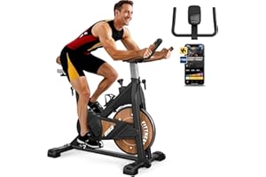 MettleMatic Bicicleta estática ergómetro con Bluetooth: bicicleta de entrenamiento en casa, con resistencia magnética, para interiores con pantalla LCD, soporta 160 kg