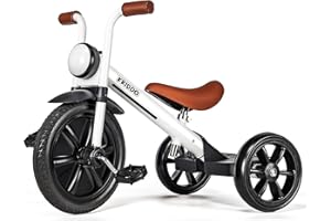 KRIDDO Kids Tricycles Age 2 Years to 5 Years, 12 Inch Puncture Free Rubber Wheel w Front Light, Adjustable Seat Height, Gift Toddler Tricycles for 2-5 Year Olds, Trikes for Toddlers, White