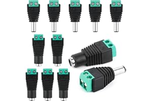 LOBVABA 10 Stück DC Plug, Männlich und Weiblich DC-Stecker Buchse Netzadapter, 5.5 x 2.1 mm Jack Adapter Connector, 5 x DC Buchse und 5 x DC Stecker, für CCTV-Kamera, LED Leiste, LED Streifen Licht
