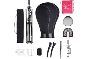 NEVERLAND BEAUTY & HEALTH Tete Perruque 23"(58cm),Noir Tete Perruque avec Trepied,Tete de Mannequin Pour Perruque avec TréPied,Tête à Coiffer Professionnelle,Support Perruque,Bonnet de Perruque,éPingles et Brosse à Poils