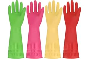 GSrenyu 4 Pairs Heavy Duty Rubber Gloves,Durable Kitchen Gloves with Non-slip Grip,Car Washing Gloves Suitable for Dish Washing,Household Cleaning,Gardening,Medium
