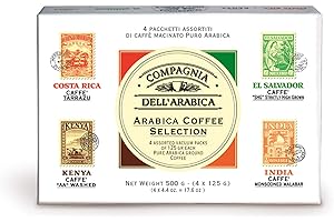COMPAGNIA DELL'ARABICA Caffè Corsini - Caffè Macinato Selezione Arabica Kenya, Costarica, India, El Salvador, Cofanetto Regalo, 4 x 125g