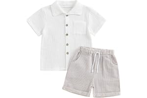 Geagodelia Toddler Baby Boy Summer Lapel Short Sleeve T-Shirt Solid Colour Elastic Pullover Tee Sweatshirt Top Outfit Clothes Set