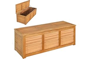 KOMFOTTEU Coffre de Jardin, Couvercle avec Anneau de Traction & Barre de Support, Boîte en Bois d'Acacia, 178L, Banc de Rangement Extérieur, Charge Max 150KG, 120 x 45 x 45 cm