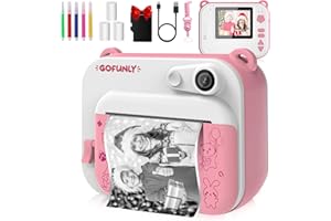 GOFUNLY Appareil Photo Enfants à Impression Instantanée avec Papier d'impression, 2.0 Pouces Appareil Photo Numérique Enfant, Photo en Noir et Blanc,12MP/1080P, Carte 32GB, Cadeau pour Enfants 3-12 Ans