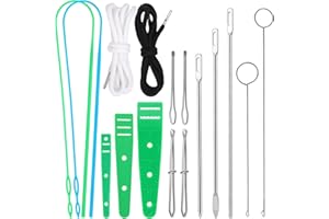 BUOKKON 14Pcs Drawstring Threader, Loop Turner Sewing Tool, Metal Drawstring Threader Tool with Bodkin, Plastic Flexible Drawstring Threader for Easy Hoodie Jacket, Pants, Bags and Shorts Threading